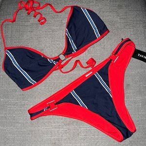 New Tavik Swim Top And Bottom Print Evening Blue Stripe Size Large